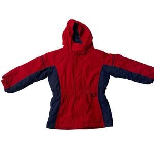 Boys L.L. Bean Size 4T Puffer Hoodie Jacket Red and Blue Thinsulate Insulation
